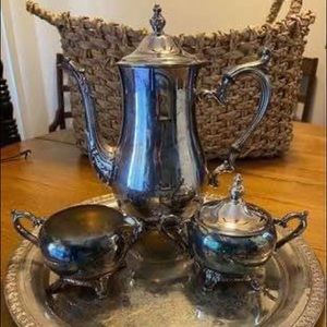 Silver tea set with tray